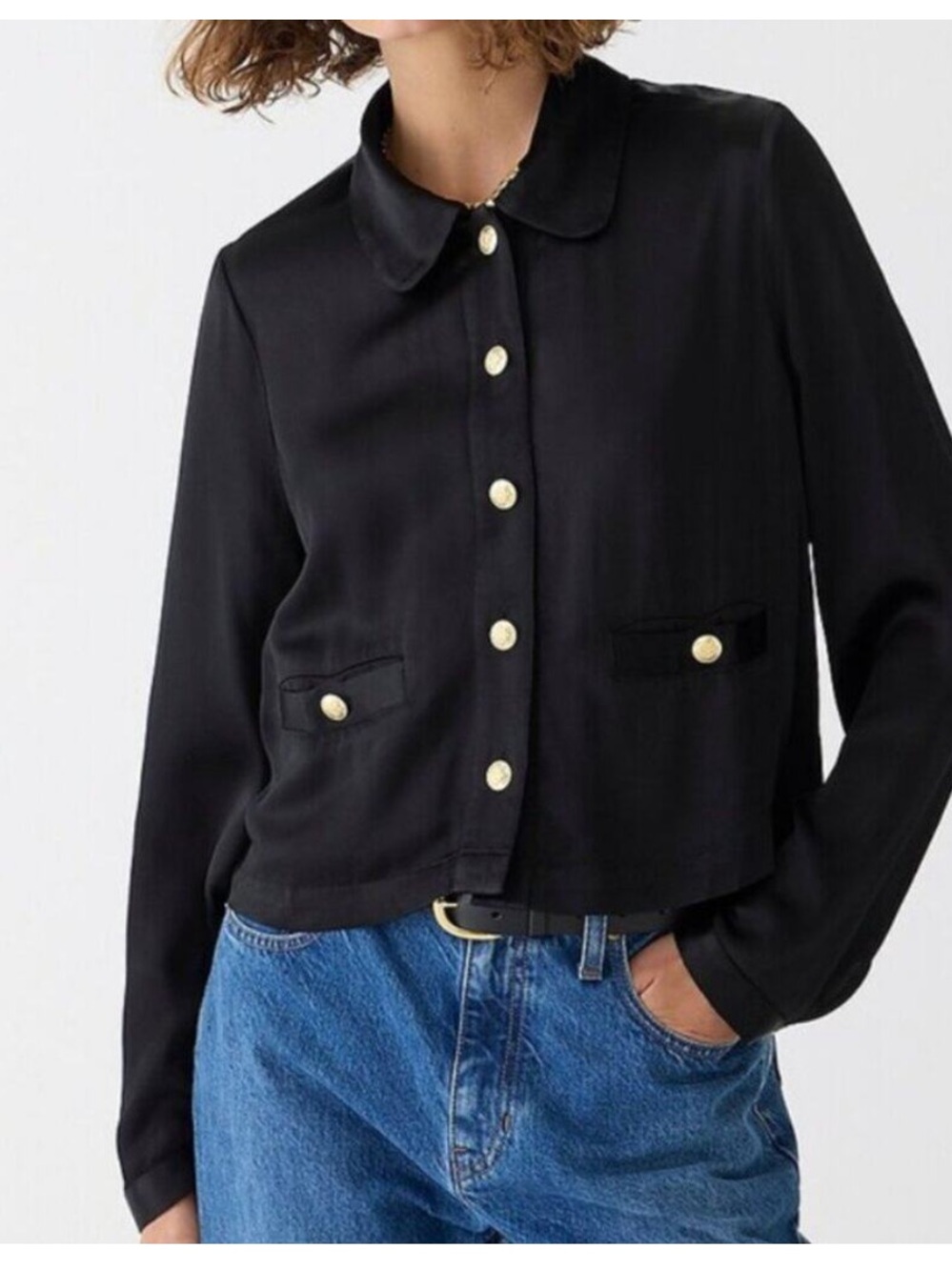 JCrew Lady Shirt Jacket in Luster Crepe Button Front Pocket Detail Black Size XS